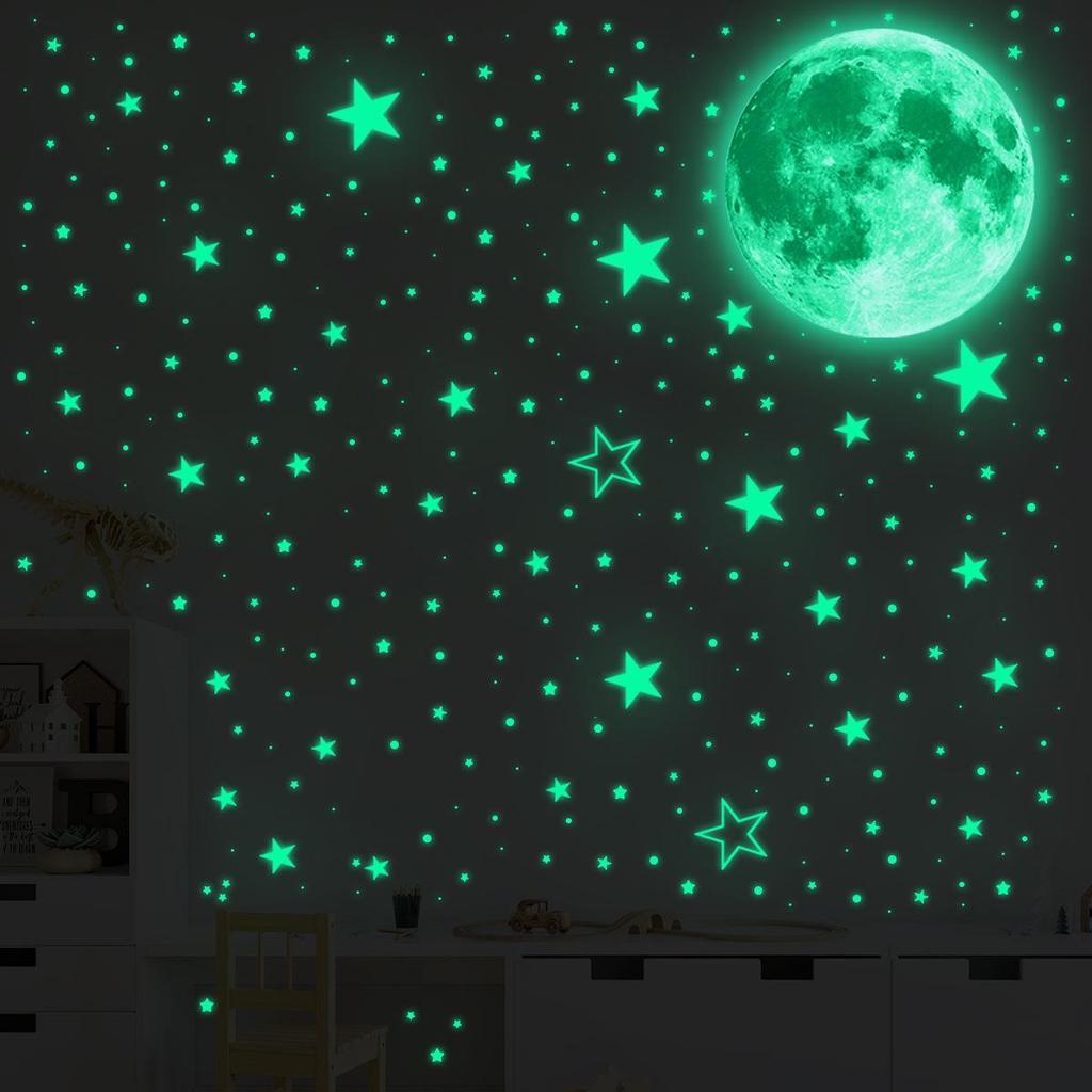 YG-7052 Autocolant de perete luminos fluorescent Stea Lună pentru decorarea sufrageriei, dormitorului și camerei copiilor