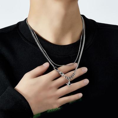 Halskette mit Sternanhänger, doppellagige Zirkonia-Kette, Hip-Hop-Schmuck für Männer und Frauen, Geburtstagsgeschenke