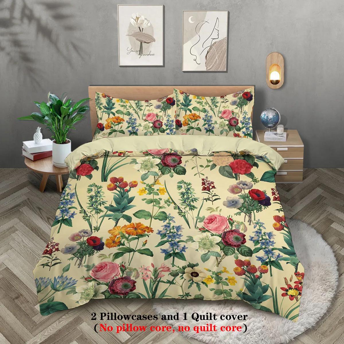 

3Pcs Retro Floral Pattern Printed Bedding Set Suitable For Women Bedroom Queen King Twin Bed 1*Duvet Cover+2*Pillowcase EU Single(135*200cm)3pcs