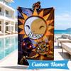 Custom Name Daycare Star Adventure Heart In Space Adventure Microfiber Beach Towel, Lightweight for Summer Travel, Swimming Pool Fan Gift