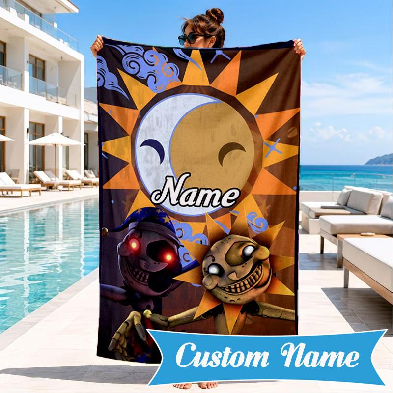 Custom Name Daycare Star Adventure Heart In Space Adventure Microfiber Beach Towel, Lightweight for Summer Travel, Swimming Pool Fan Gift