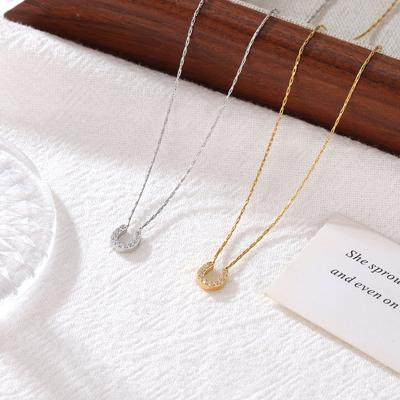 Fashion Bling Cubic Zirconia Shaped Pendant Necklace Golden Plated Stainless Steel Trendy Classic Jewelry