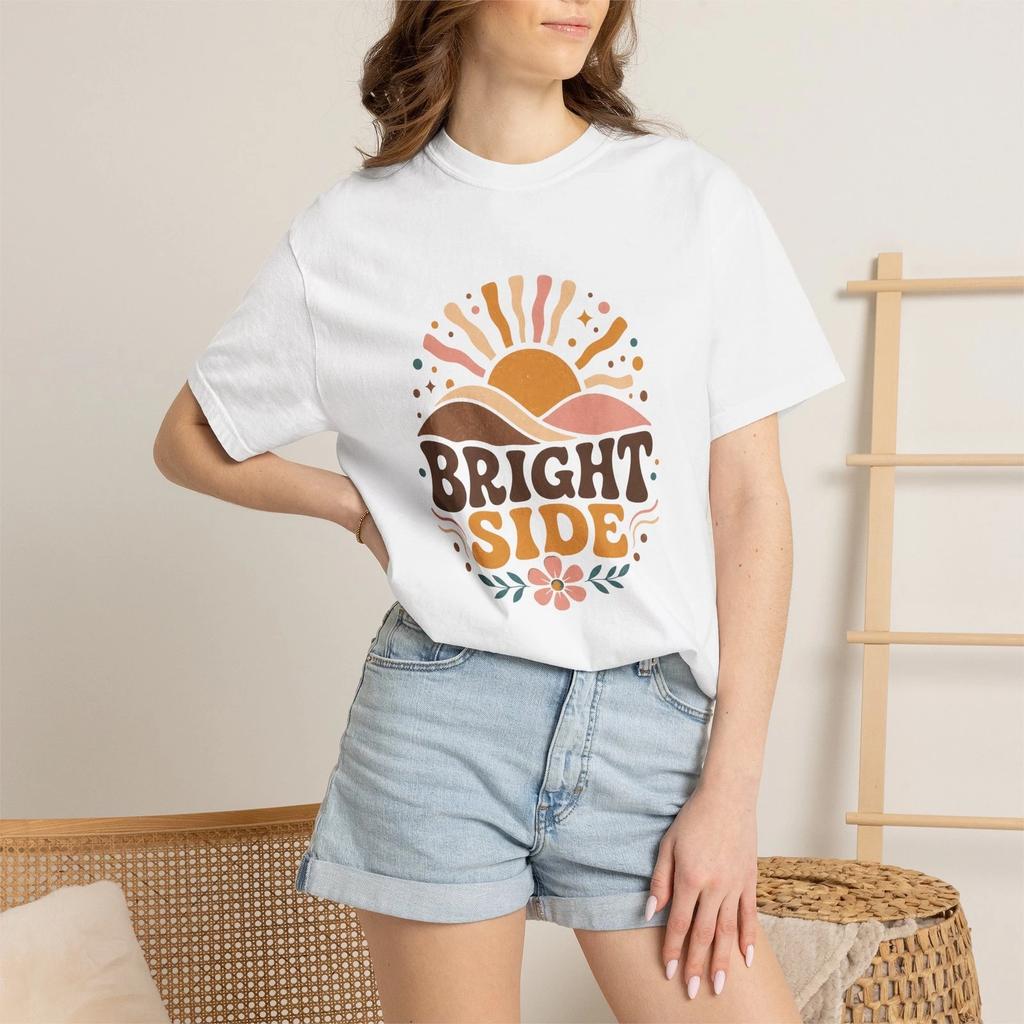 Womens Bright Side Comfort Colors Tee Retro Boho Sun Floral Garment Dyed S-4XL