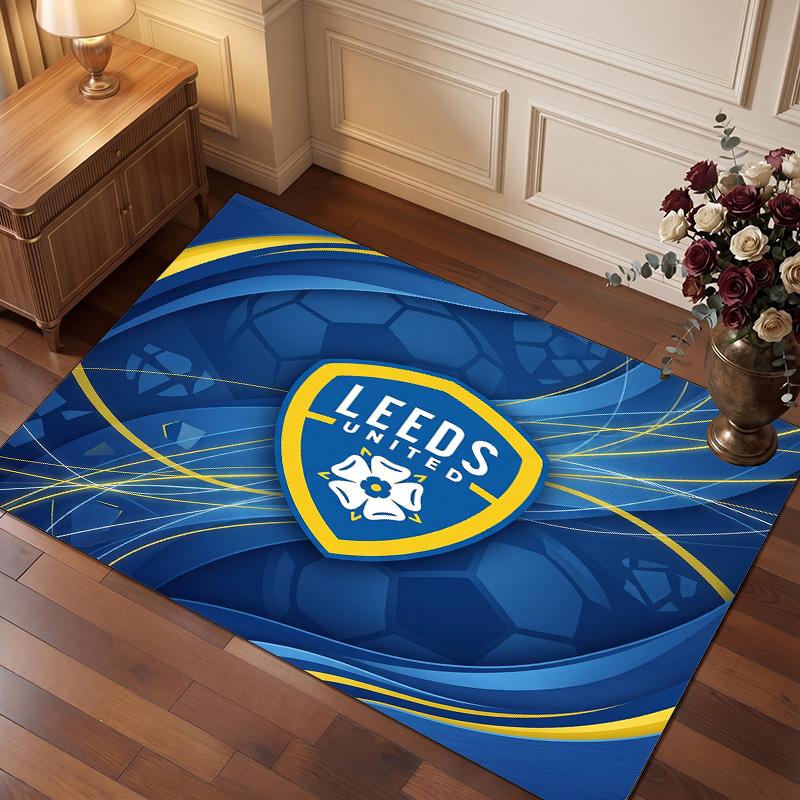 Leeds United Football Print Crystal Velvet Rug, Comfortable Water Absorbent Non Slip Indoor Floor Carpet