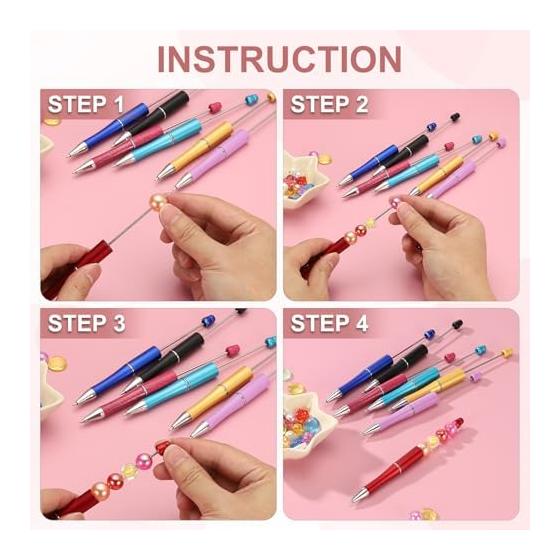 PATIKIL 20 Pcs Beadable Pens Black Ink Plastic Bead Pens Creative DIY Ballpoint Pens for Teacher/Office/DIY Crafts/Party Decor/Handmade Supplies