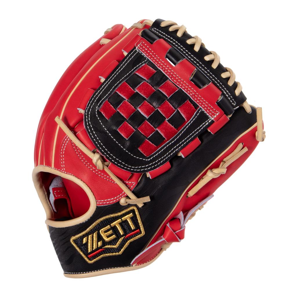 ZETT Pro Status Sosuke Genda Soft Baseball Second Red x Black Size 4 Glove, Base/Shortstop, Right-Handed Throw, (6419), (BRGB32250)