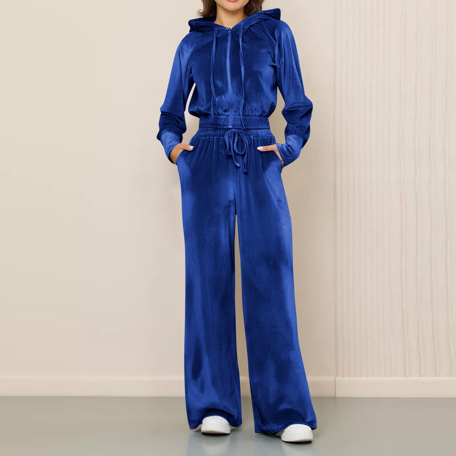 

Повседневный женский однотонный кардиган на молнии, толстовка, брюки, комплект из двух предметов S темно-синий