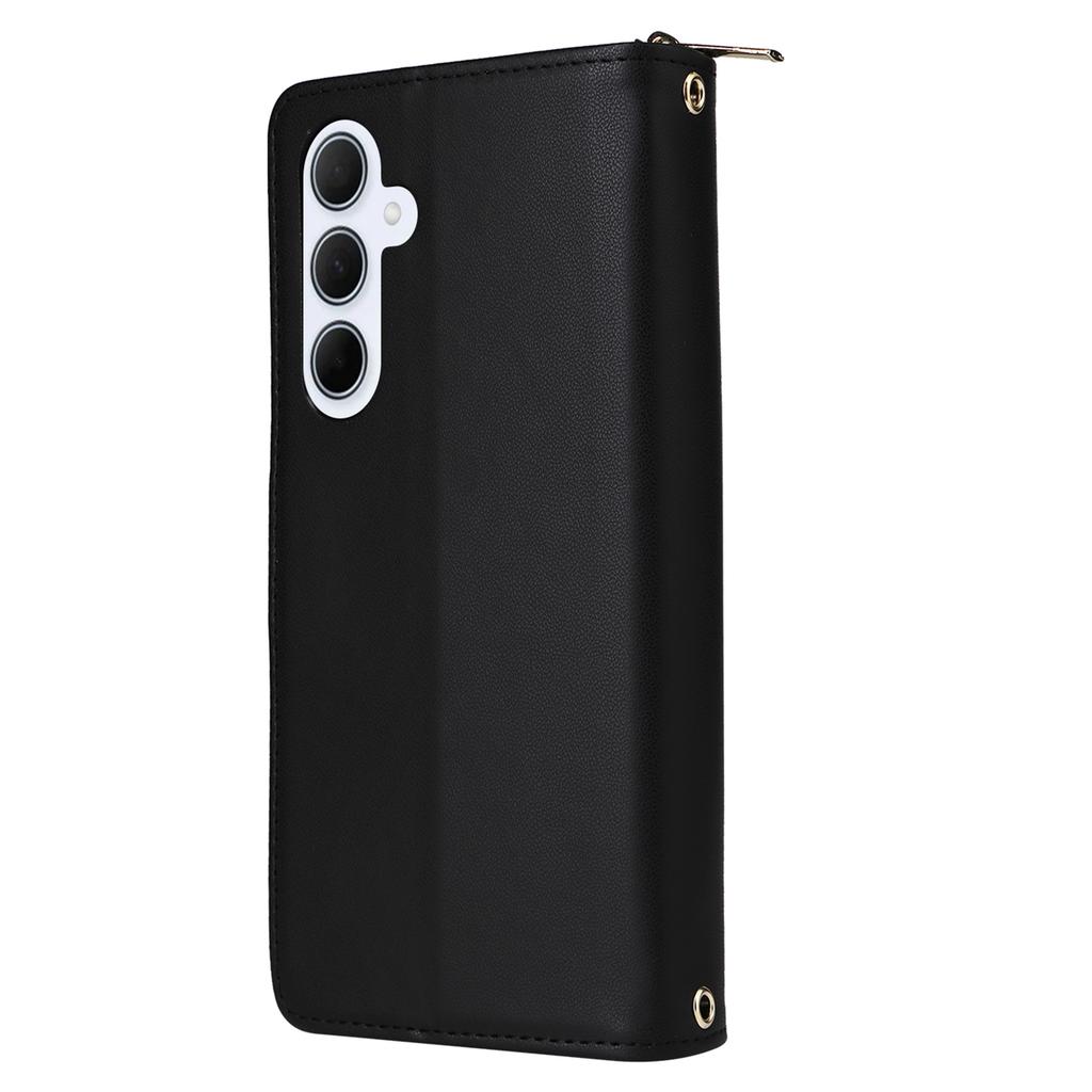 R20 For Samsung Galaxy A35 5G Case PU Leather Zipper Phone Cover with 2 Straps