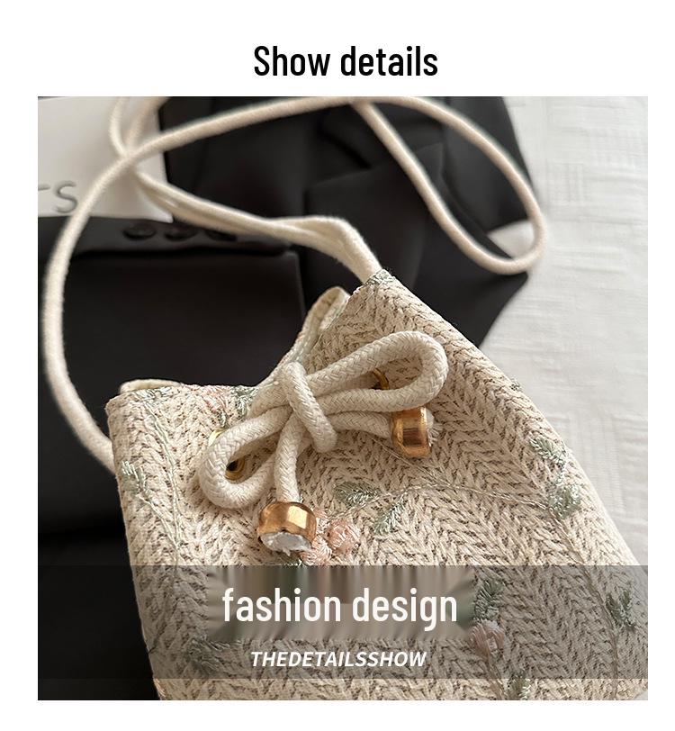 Women's Summer Beach Straw Bag - Drawstring Crossbody & Shoulder Tote