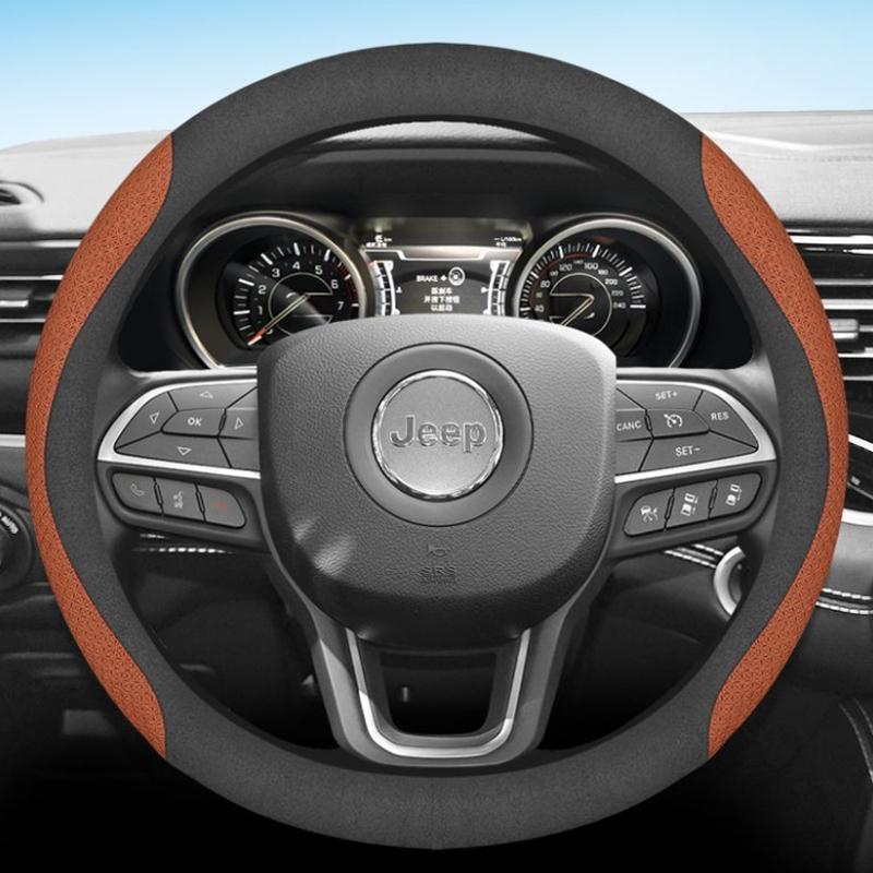 Leather Car Steering Wheel Cover for Jeep Grand Cherokee Wrangler Compass Avenger Renegade 2012 - 2023 2024 2025 Accessories