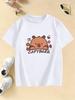 Cute Capybara  Floral Print Fashion Short Sleeve T Shirts Kids Childrens Tshirt Boys Girls Summer Spring Casual Top Tee