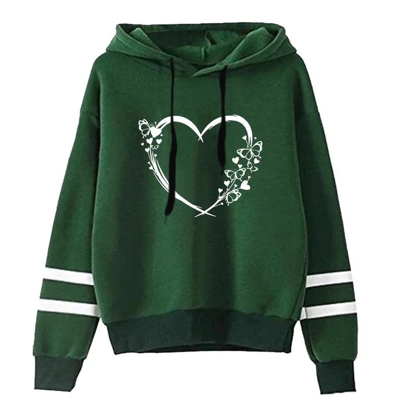2026 Neuankunft Damen Kapuzenpullover Klassisches Herz Aufdruck Sweatshirt Urban Lässiger Mode Kapuzenmantel Damen Warmer Pullover