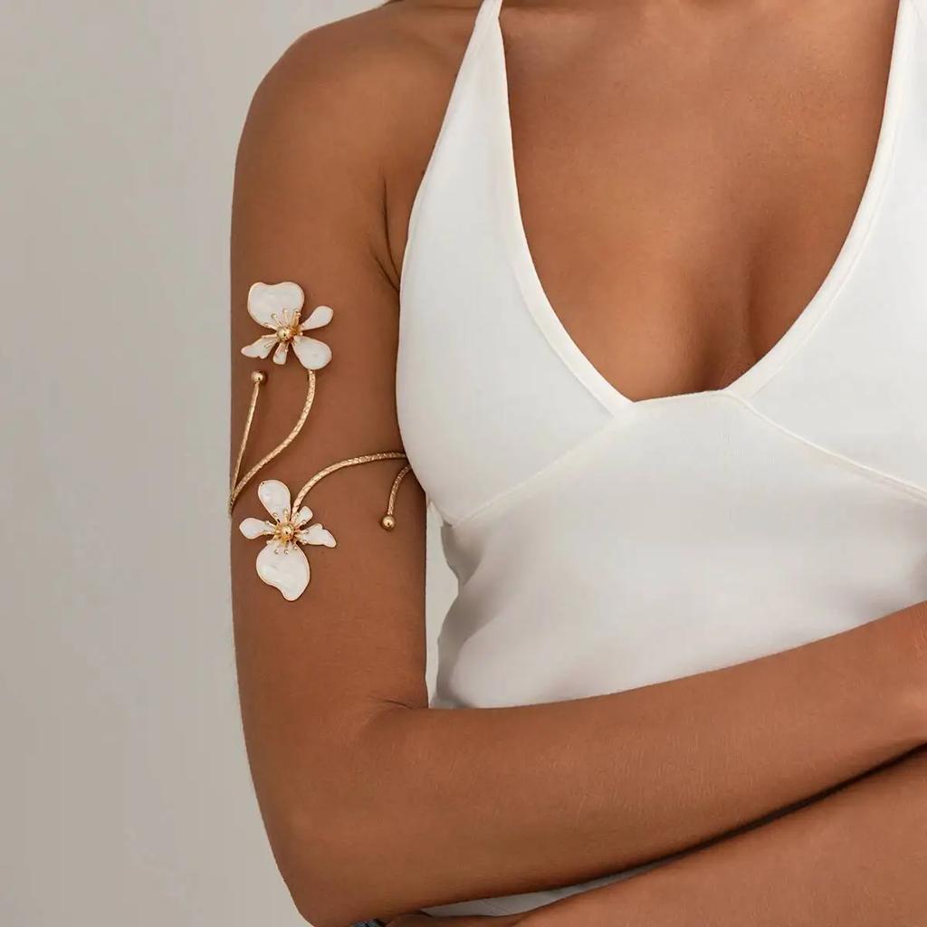 New Fashion 8 Colors Exquisite Trendy Flower Open Cuff Armlet Women Sexy Oil Drip Craft Floral Adjustable Arm Bracelet Jewelry