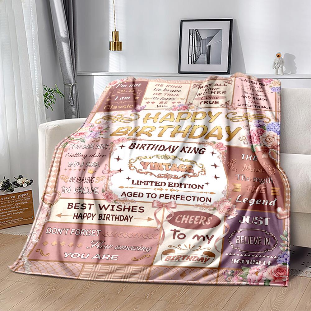 Vintage Birthday Celebration Flannel Blanket-Soft and Suitable for Sofas,Beds,Offices,Travel,All Seasons,Great Gift for Holidays and Birthdays.