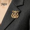 Music Symbol Badge European Classical Harp Brooch Pin, Golden Plated Musical Instruments Vintage Accessory for Men Women Lightweight Alloy