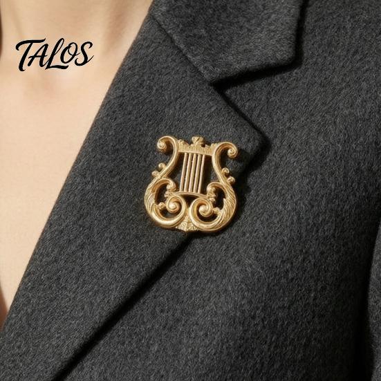 Music Symbol Badge European Classical Harp Brooch Pin, Golden Plated Musical Instruments Vintage Accessory for Men Women Lightweight Alloy