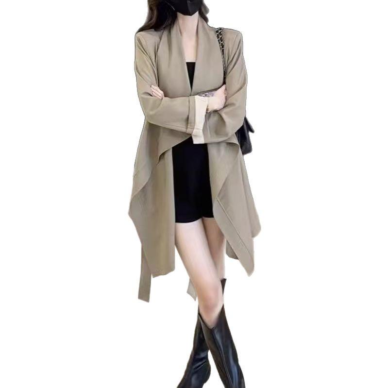 Spring 2025 Slimming French Trench Coat in Plus Sizes - Women's Light Luxury Casual Fashion