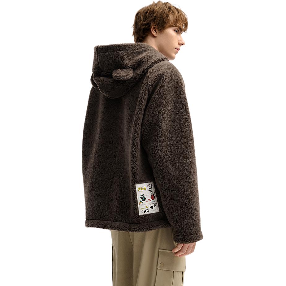 FILA Heritage Casual Knit Hooded Letter Long Sleeve Loose Plush Jacket Unisex jackets F51U548502F-BN