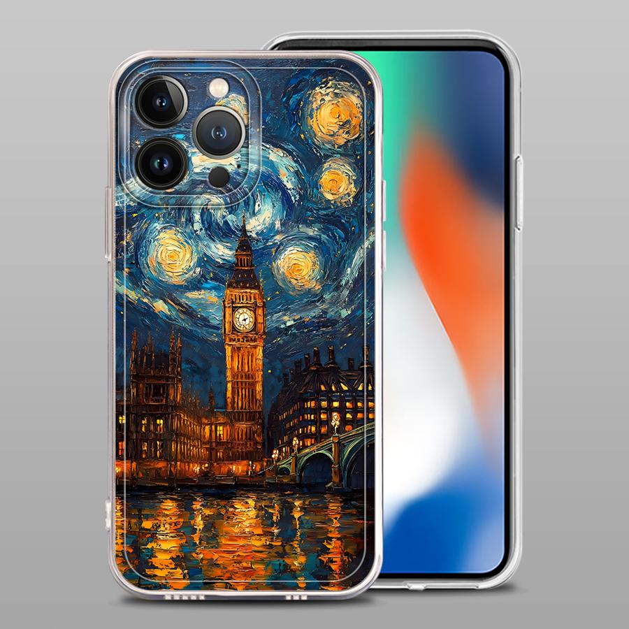 

Чехол для iPhone 17 Pro Max 13 Pro 15 7 8 12 Mini Air XR 11 16 14 Plus XS Max Мягкий чехол для телефона Ван Гог Звездная ночь iPhone 16e