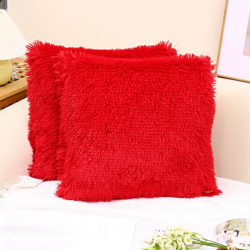 Luxury Soft Faux Fur Fleece Cushion Cover Pillowcase Spring Decorative Throw Pillows Covers, No Pillow Insert,18x18 Inch 2 Pack