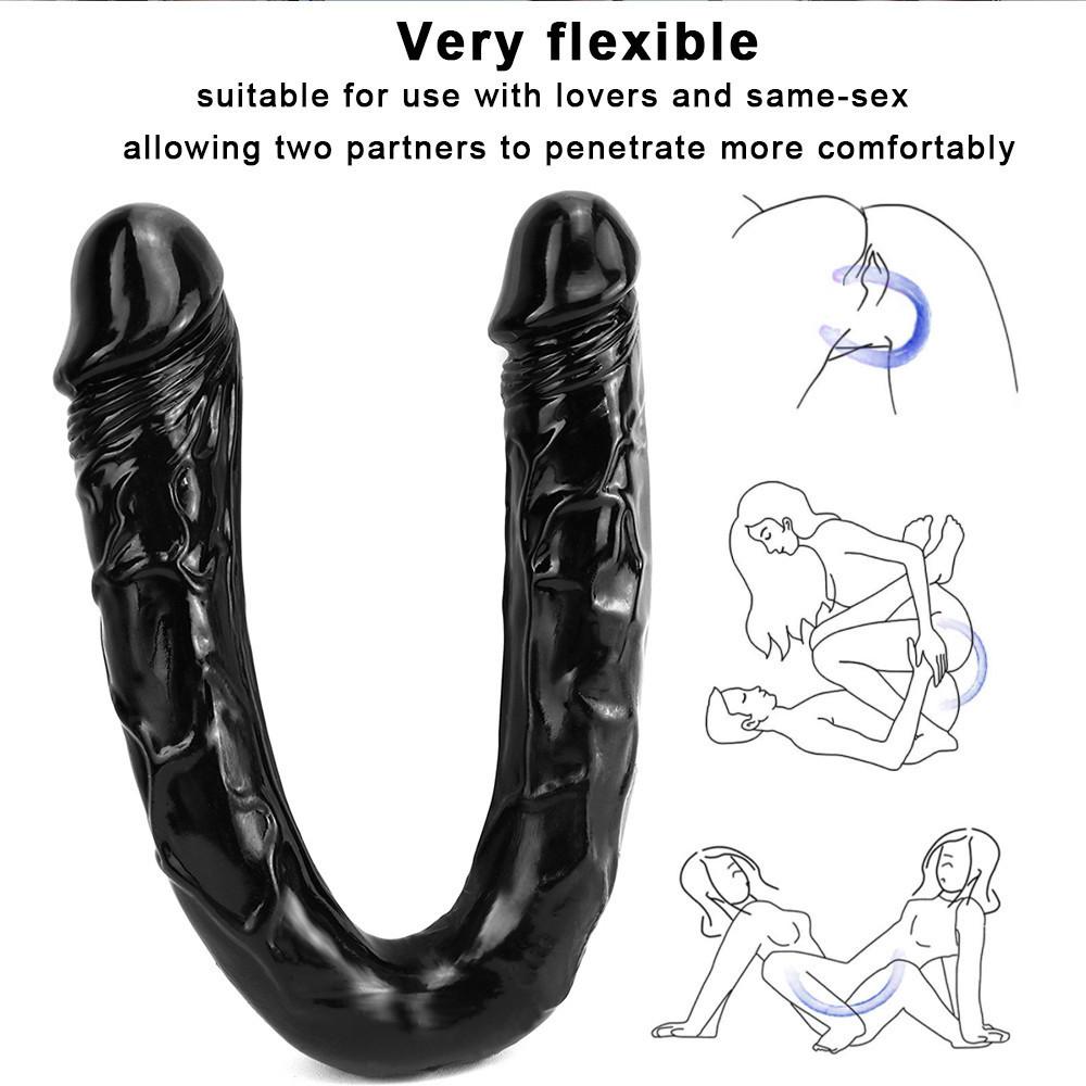 Black Double Head Dildo Dick Realistic Blood Vessel Imitation Penis Imitator for Man Woman No Vibrator Masturbation Adult Toys