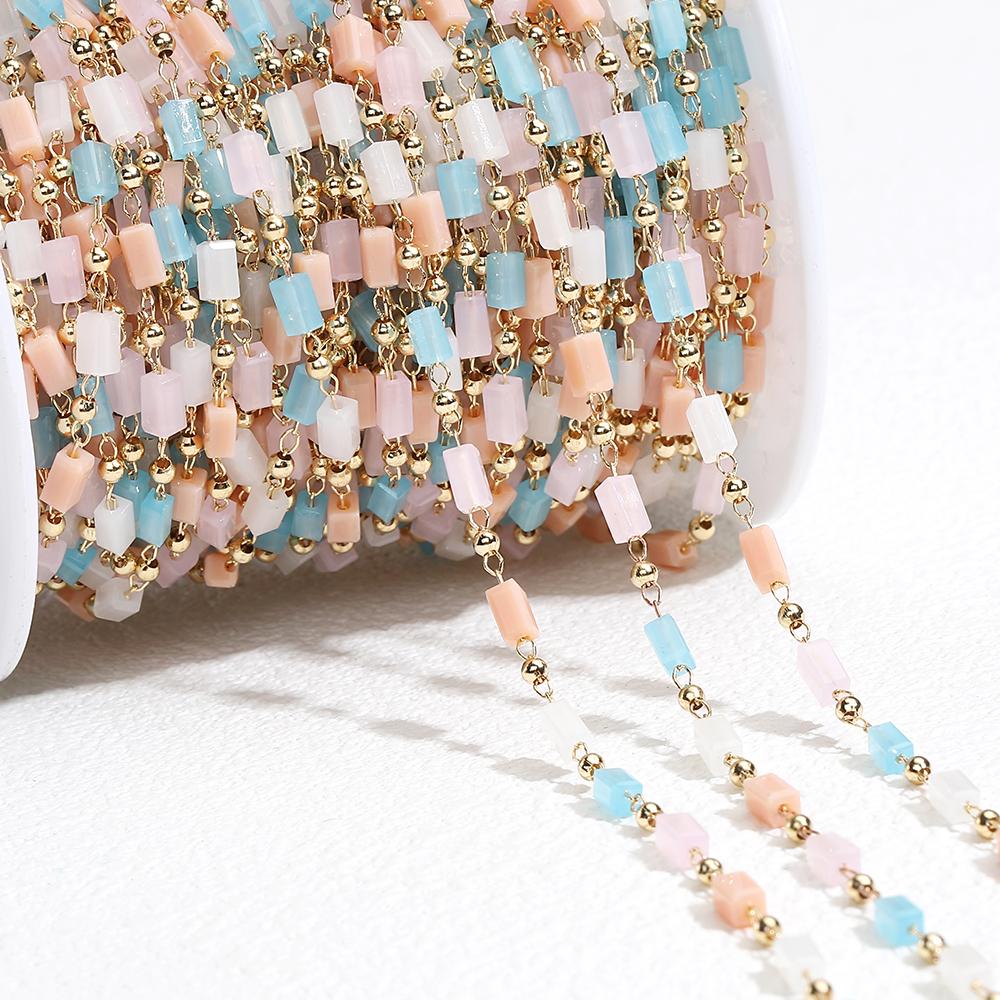 1Meter KC Gold Cuboid Cube Beads Chains Bohemian Necklace Chain for Choker Bracelets Handmade Jewelry Making DIY Accessories