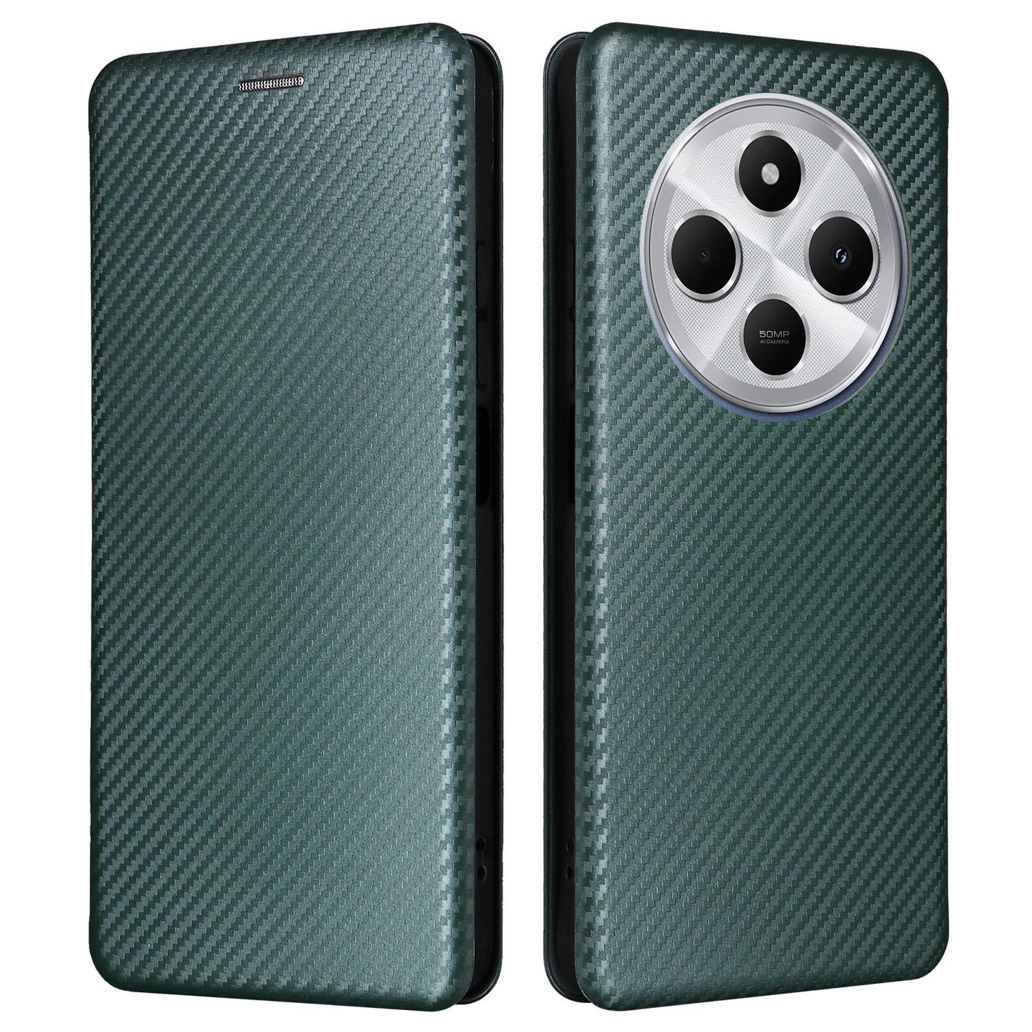

For Xiaomi Poco C75 4G/Redmi 14R 5G/14C 4G Case Carbon Fiber Texture Drop-Proof PU Leather Phone Cover Green
