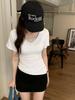 WhiteV-Neckshort Sleeve T-Shirt Women's Casual Loose-Fit Waist-Fitted Top Korean Style Polyester Fiber Summer Clothing