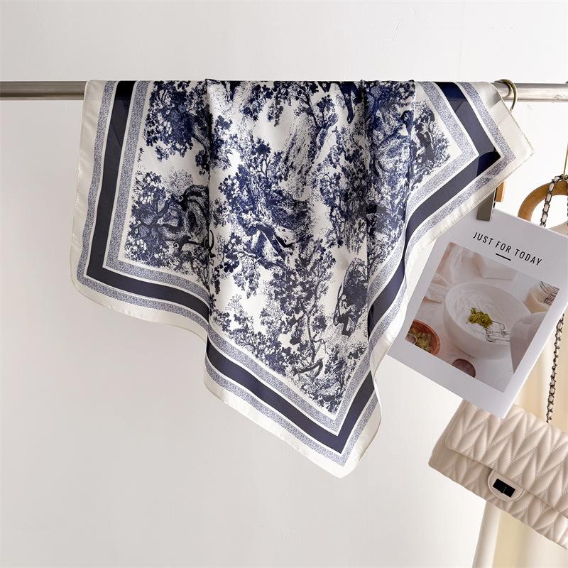 New landscape printed silk scarf square scarf high-end shawl professional versatile neck small square scarf headscarf women'