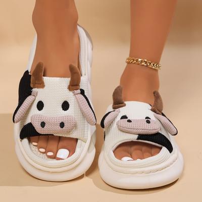 Fashion Four Seasons Universal Indoor Home Cotton Linen Sandals Cute Cartoon Cow Linen Slippers Non-slip