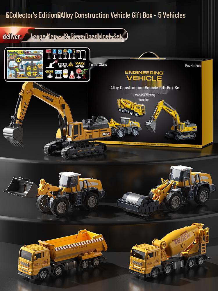 Beiges Alloy Excavator Set: Engineering Vehicle Model Toy with Bulldozer for Boys, Kids' Birthday Gift