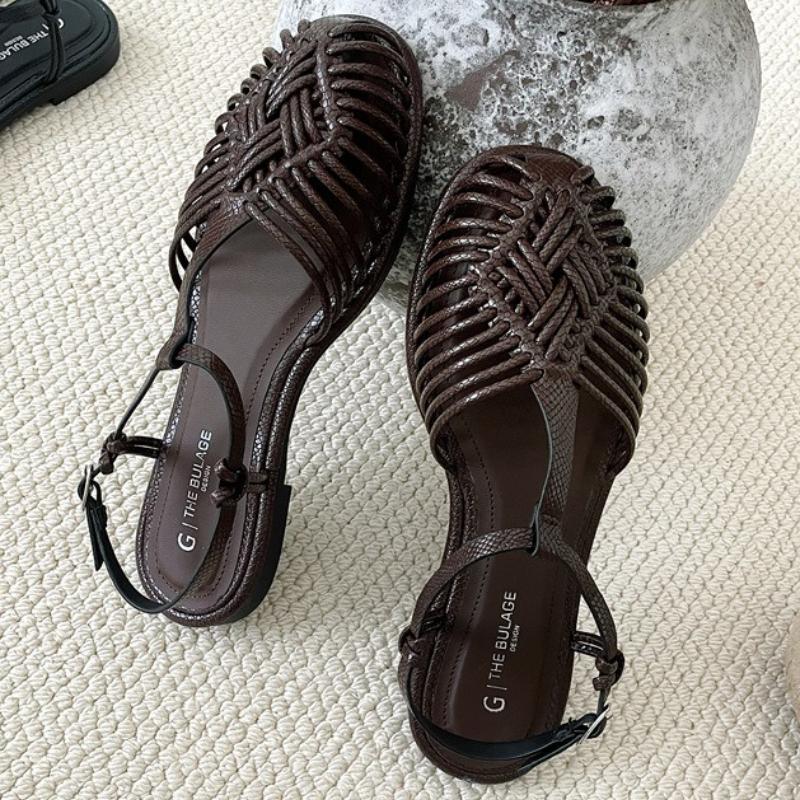 

Fashion Fashion Woven T Strap Flat Sandals Women Elegant Round Toe Ankle Buckle Designer Shoes Comfortable Soft Sole Gladiator Sandals 35 коричневый