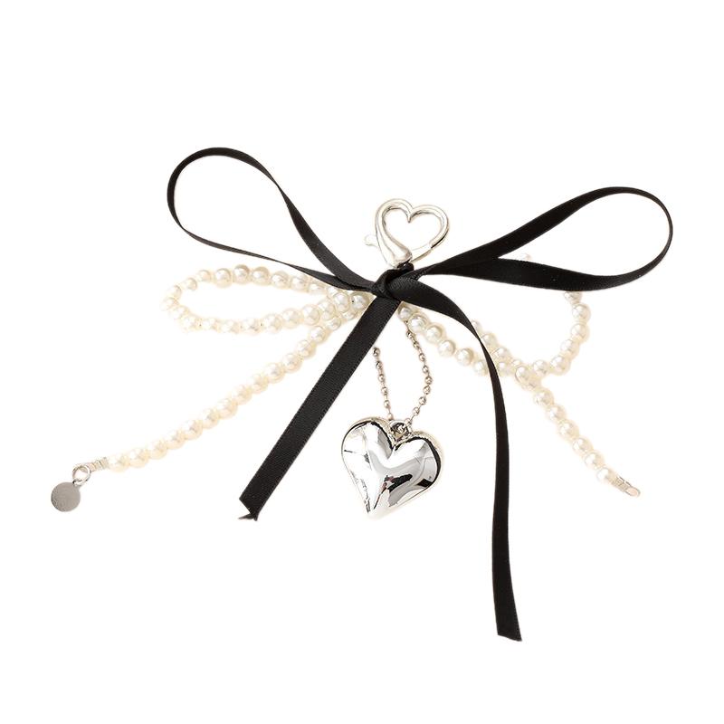 Trendy Creative Heart Ribbon Bowknot Charm Keychain Delicate Key Ring Pendant Exquisite Backpack Decoration Accessories Gifts