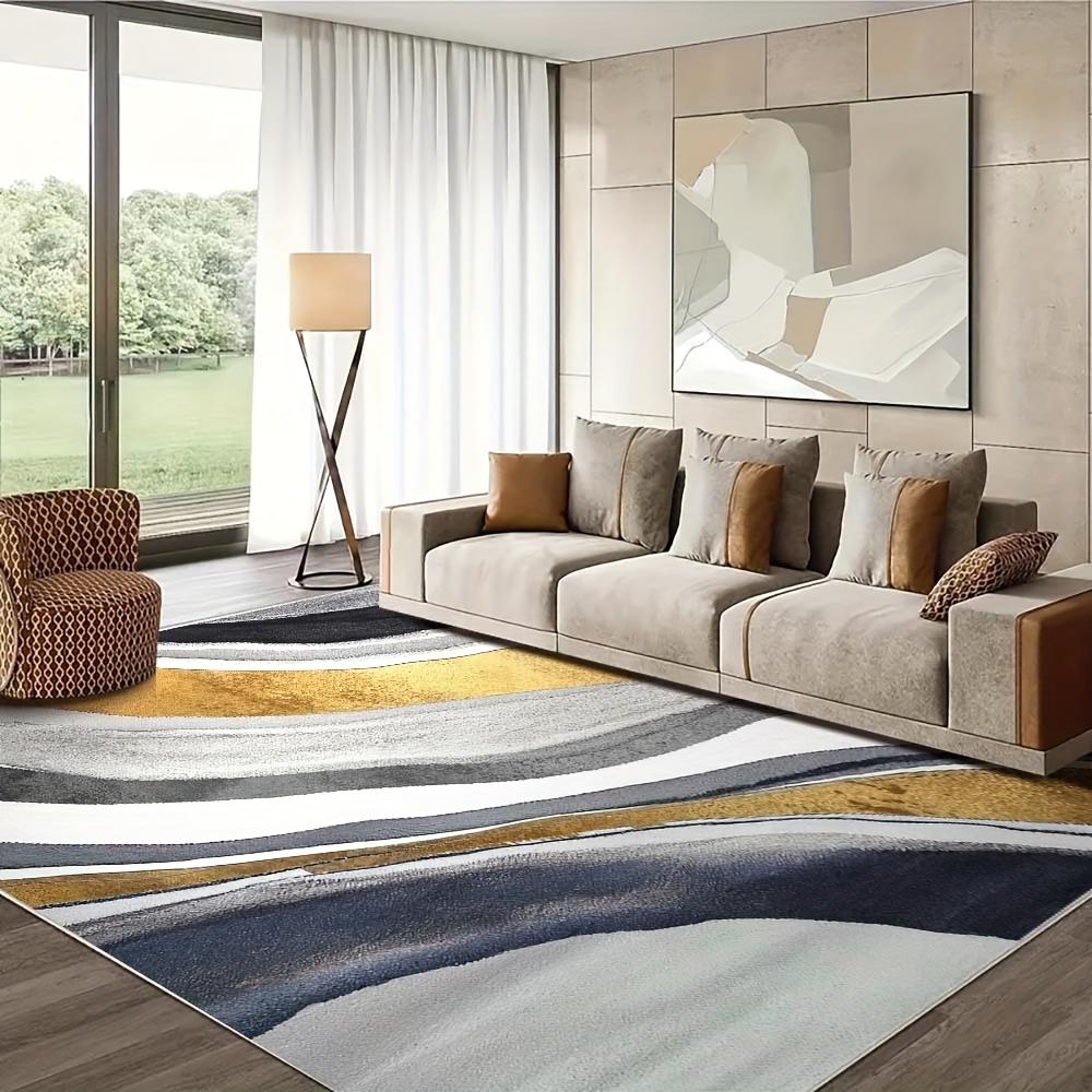 Large Abstract Soft Velvet Area Mat Non Slip Machine Washable Thick Plush Mat Gray Blue Black Golden for Living Room Office