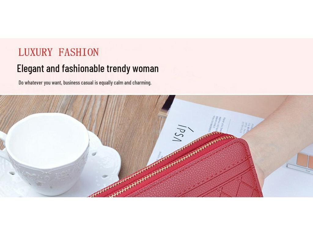 Women's Double Zipper Plaid Wallet - Large Capacity Clutch with Coin Purse & Phone Holder