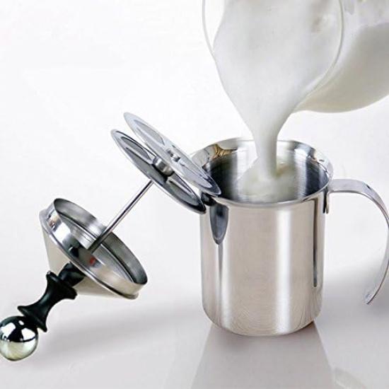 Foam Maker, Stainless Steel Manual Milk Frother, Manual Operated Milk Foam Maker, with Double Froth Screen, for Cappuccino Coffee Latte Hot Chocolate