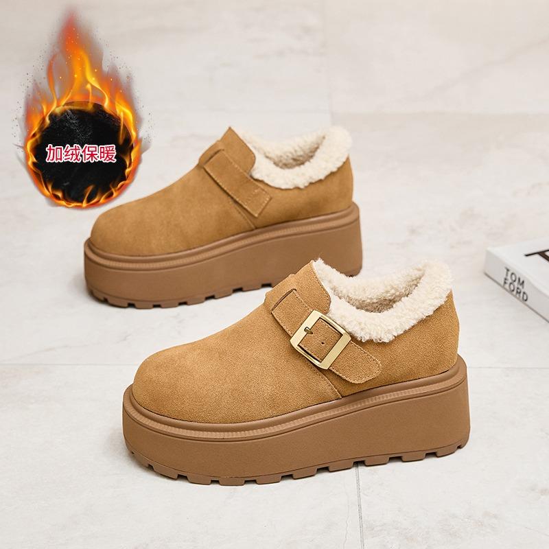 

Маленькие осенние и зимние бархатные ботинки на толстой подошве с внутренней скрытой танкеткой, полностью закрывающие стопу, кожаная кепка, хлопковые туфли, женская обувь маленького размера 40