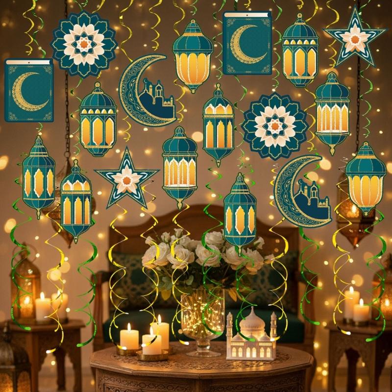 48 Pieces Spirals Party Decoration with Authentic Moon Star Designs Ramadans Accessories for Celebration and Gatherings