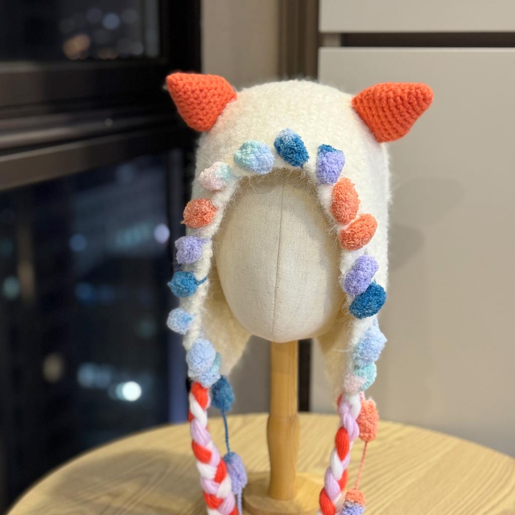 New autumn and winter cute little monster plush hat with ear protection, handmade knitted large head circumference beanie hat