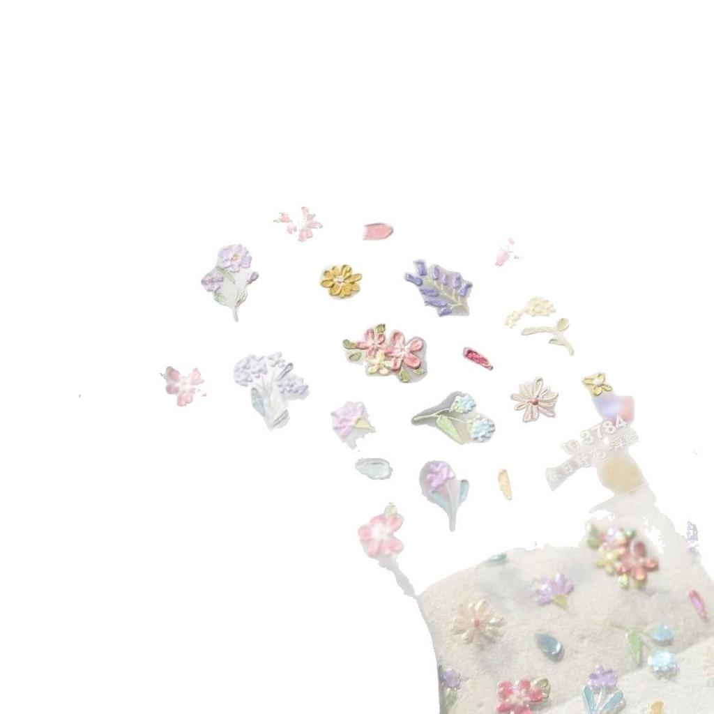 New Style Stickers for Small Fresh Spring Wildflowers Relief Shell Light Nail Art Stickers Oil Painting Small Wildflowers Simple Nail Stickers