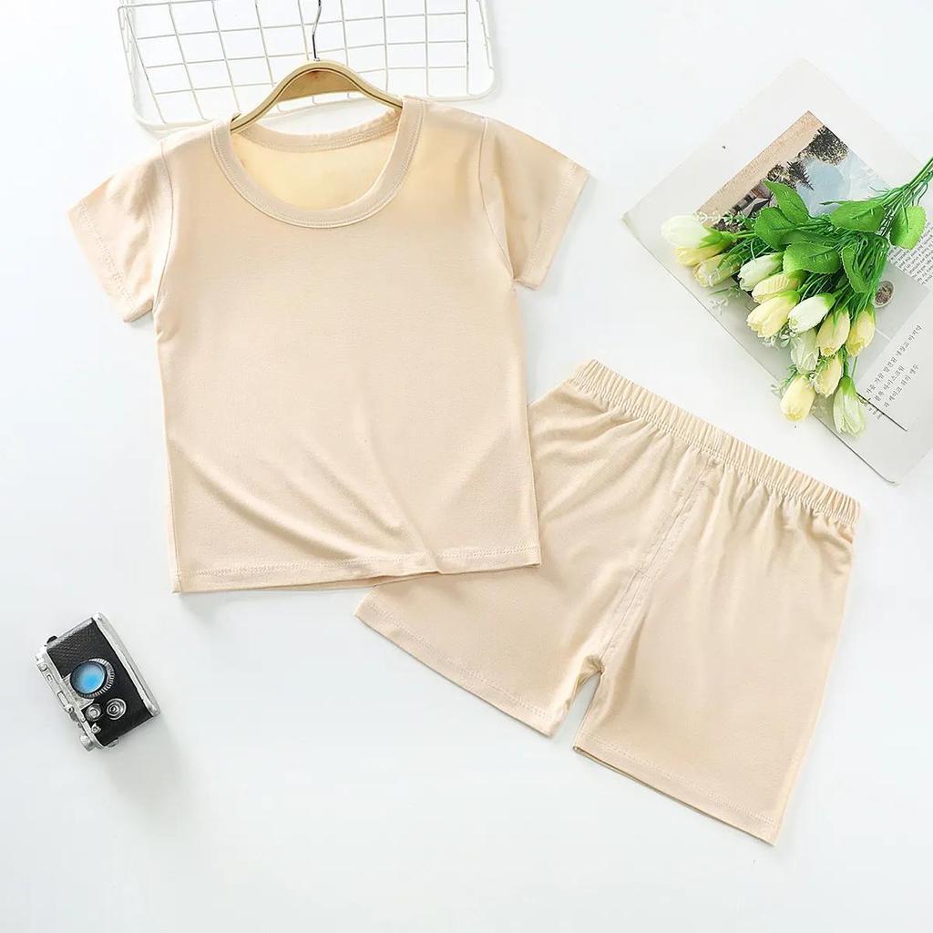 Children's Short-sleeved Suit Summer Boys' T-shirt Cotton Girls Middle-aged Baby Shorts Two-piece Suit