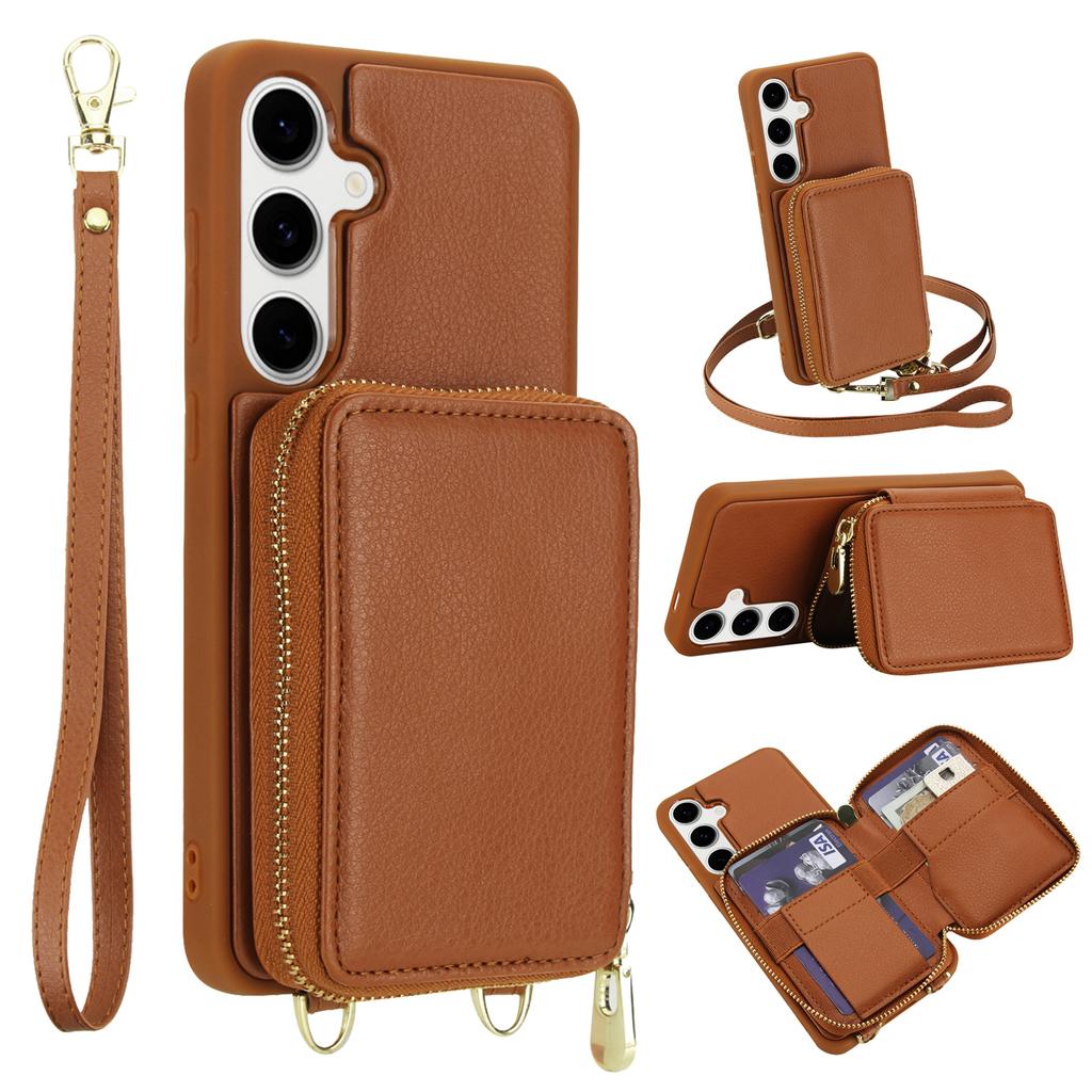 For Samsung Galaxy S25 FE Case RFID Blocking Zipper Wallet Leather + TPU Phone Cover with Shoulder Strap