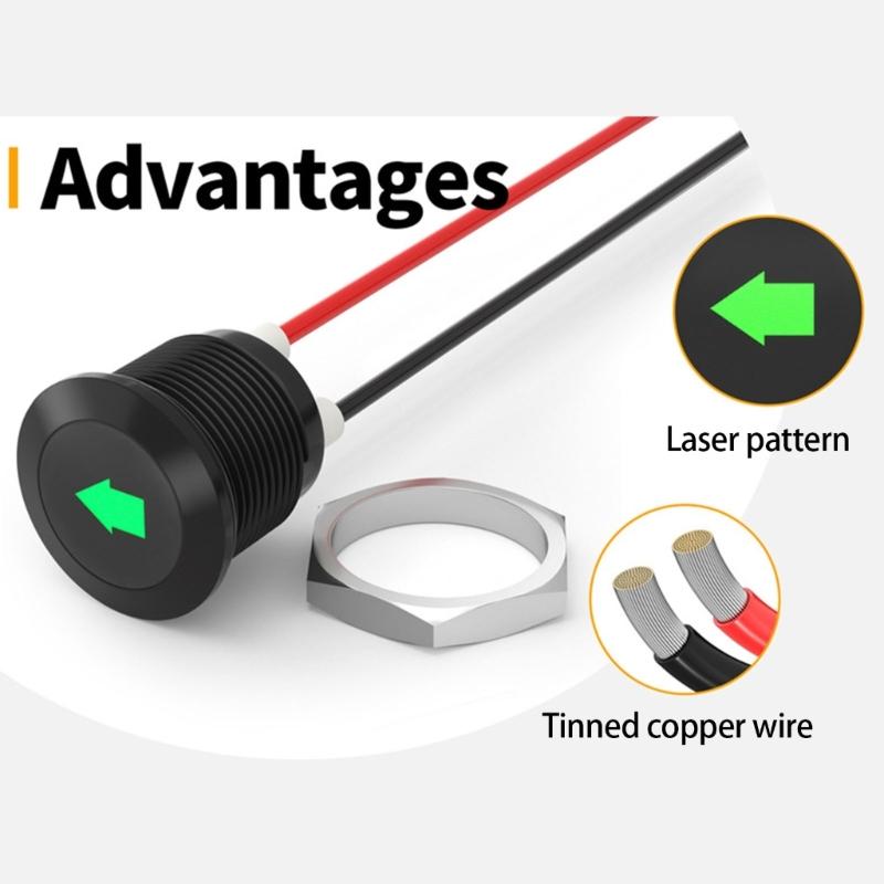 LED Car Turn Signal Indicators Light with Wire Leads Single Arrows Symbols Car Dashes Light Waterproof 12mm Metal Signal Lamp