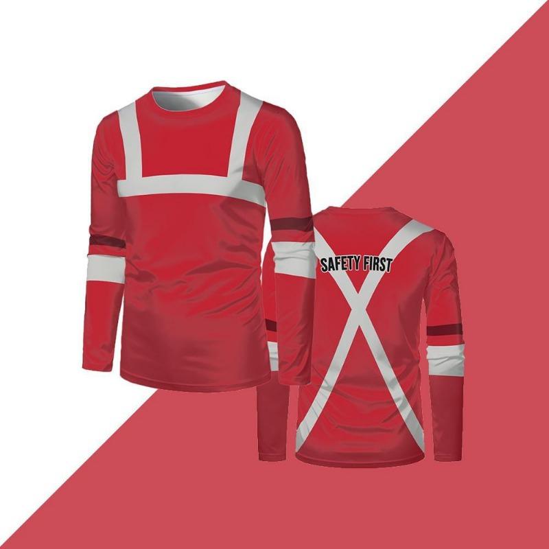 Hochwertige Sicherheitsarbeitskleidung Outdoor-Arbeiter Sicherheit geht vor Aufdruck Langarm-T-Shirt Herbst Herren Locker Rundhals Arbeitshemd