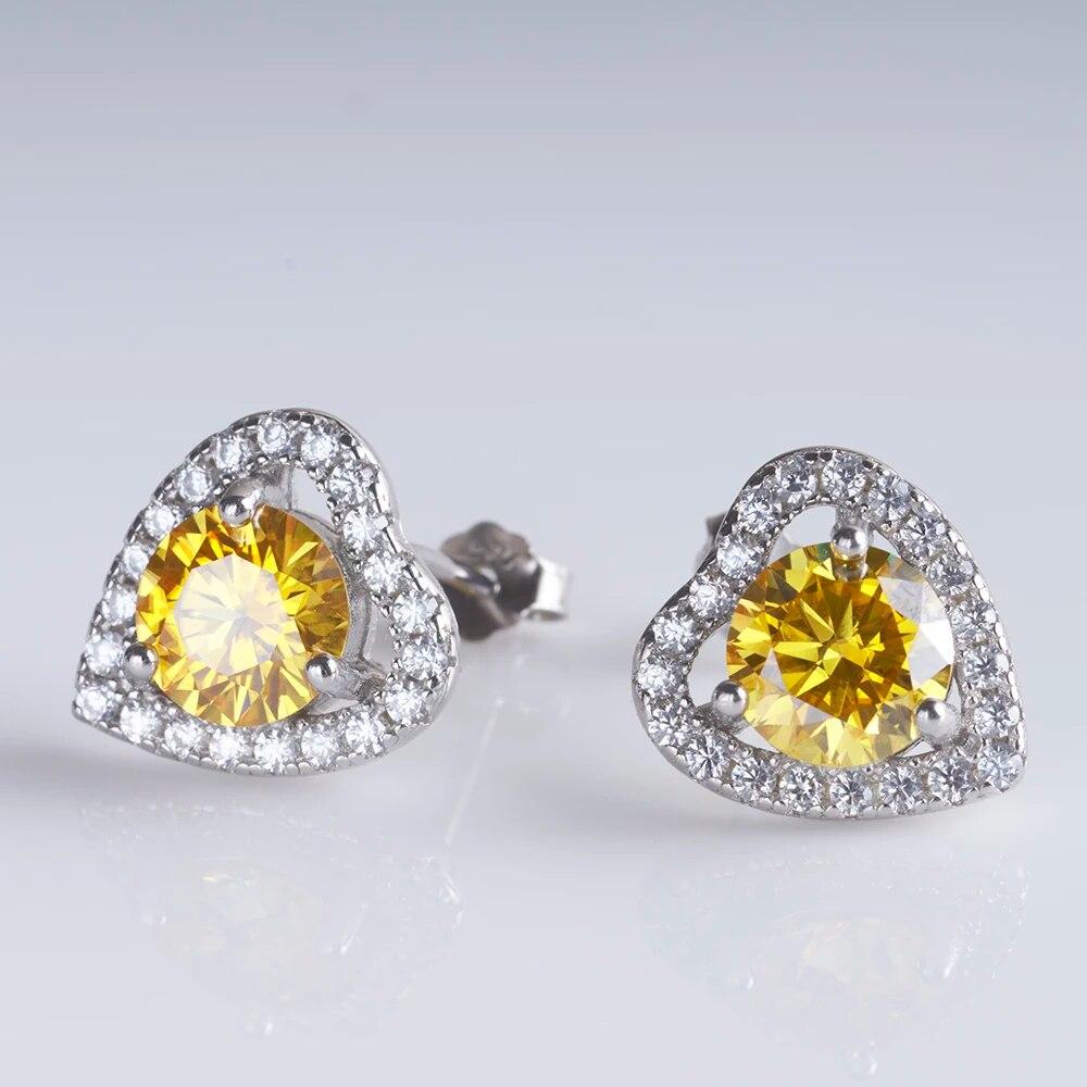 Kolczyki sztyfty Moissanite dla kobiet oryginalne 925 srebro z różowym żółtym kolorem damskie diamentowe kolczyki prezent zaręczynowy
