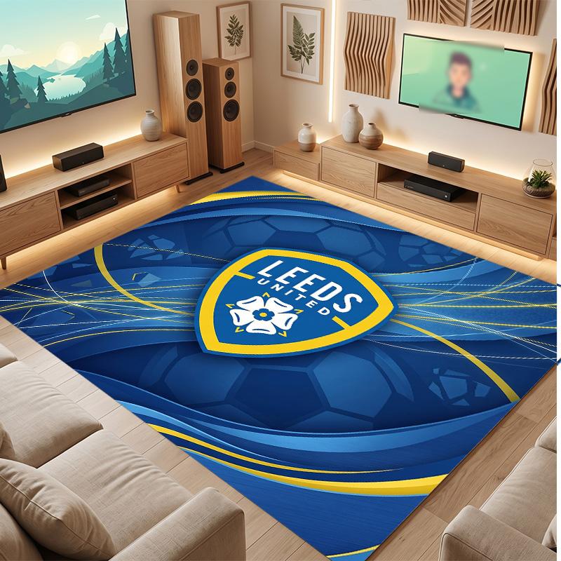 Leeds United Football Print Crystal Velvet Rug, Comfortable Water Absorbent Non Slip Indoor Floor Carpet