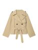 Khaki Double-Breasted Windbreaker Jacket with Waist-Cinching Belt and Lapel, Perfect for Spring and Autumn Commutes. In Stock.