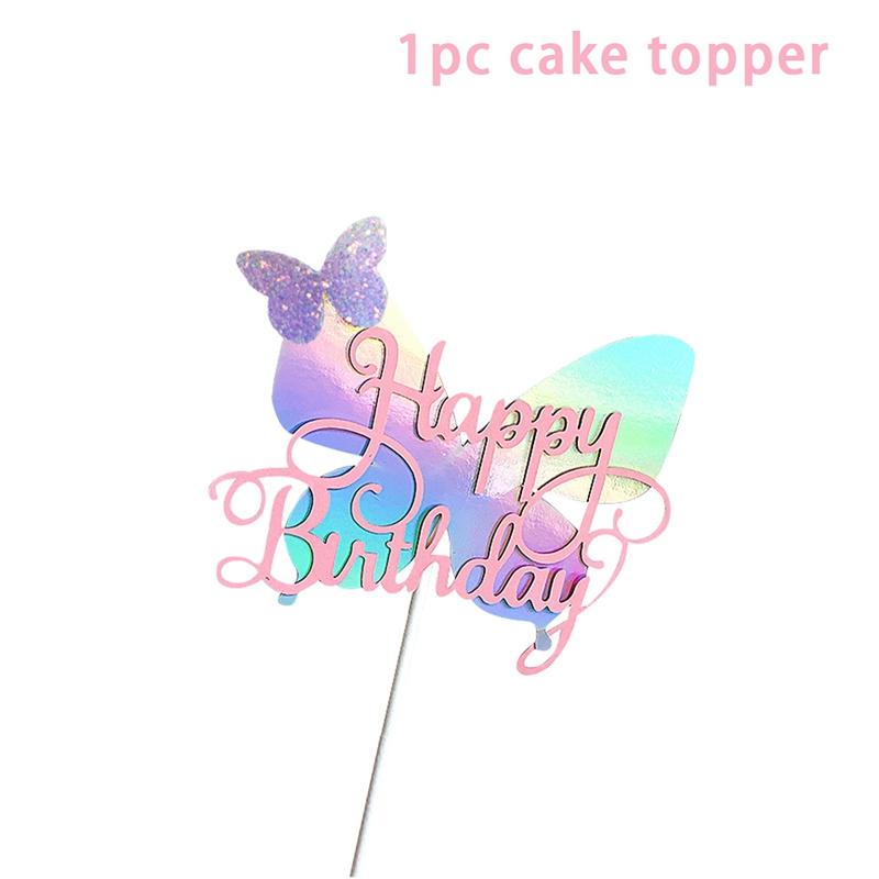 Happy Birthday Sequin Butterfly Cake Topper For Princess Girl Birthday Party Cake Decor Butterflies Wedding Party Decoration