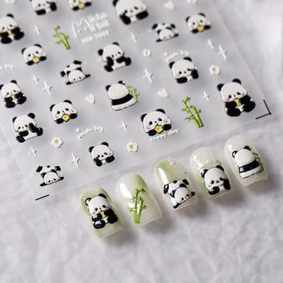 Cartoon Panda Nail Art Sticker 5D Bamboo Letter Waterproof PET Self-adhesive Women Girls Fake Nail