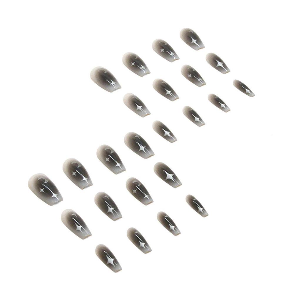 European & American Dark Hot Girl Silver Moon Starry Medium-Length False Ballet Nails